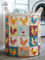 Vintage Rooster Quilted Laundry Basket