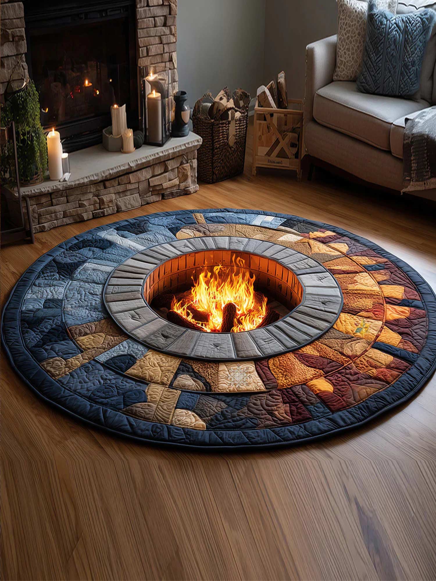 Fireside Tales Quilted Christmas Round Mat