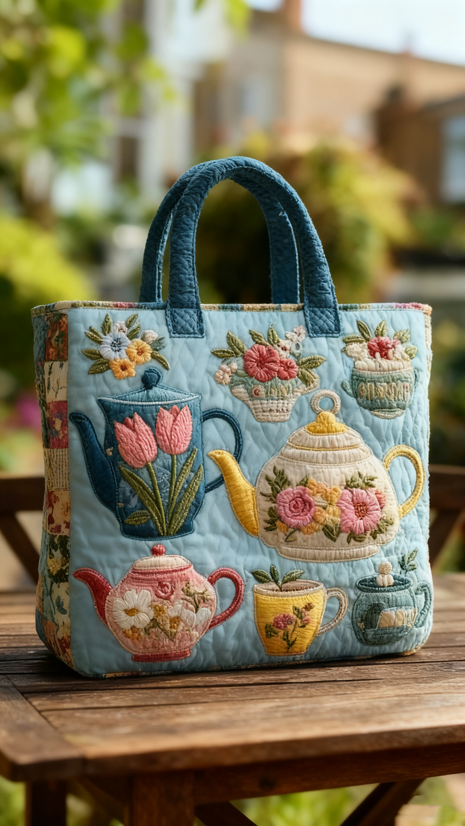 Floral Teapot Quilted Tote Bag 1024