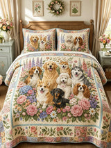 Garden Puppy Gathering 3-Piece Quilted Bedding Set