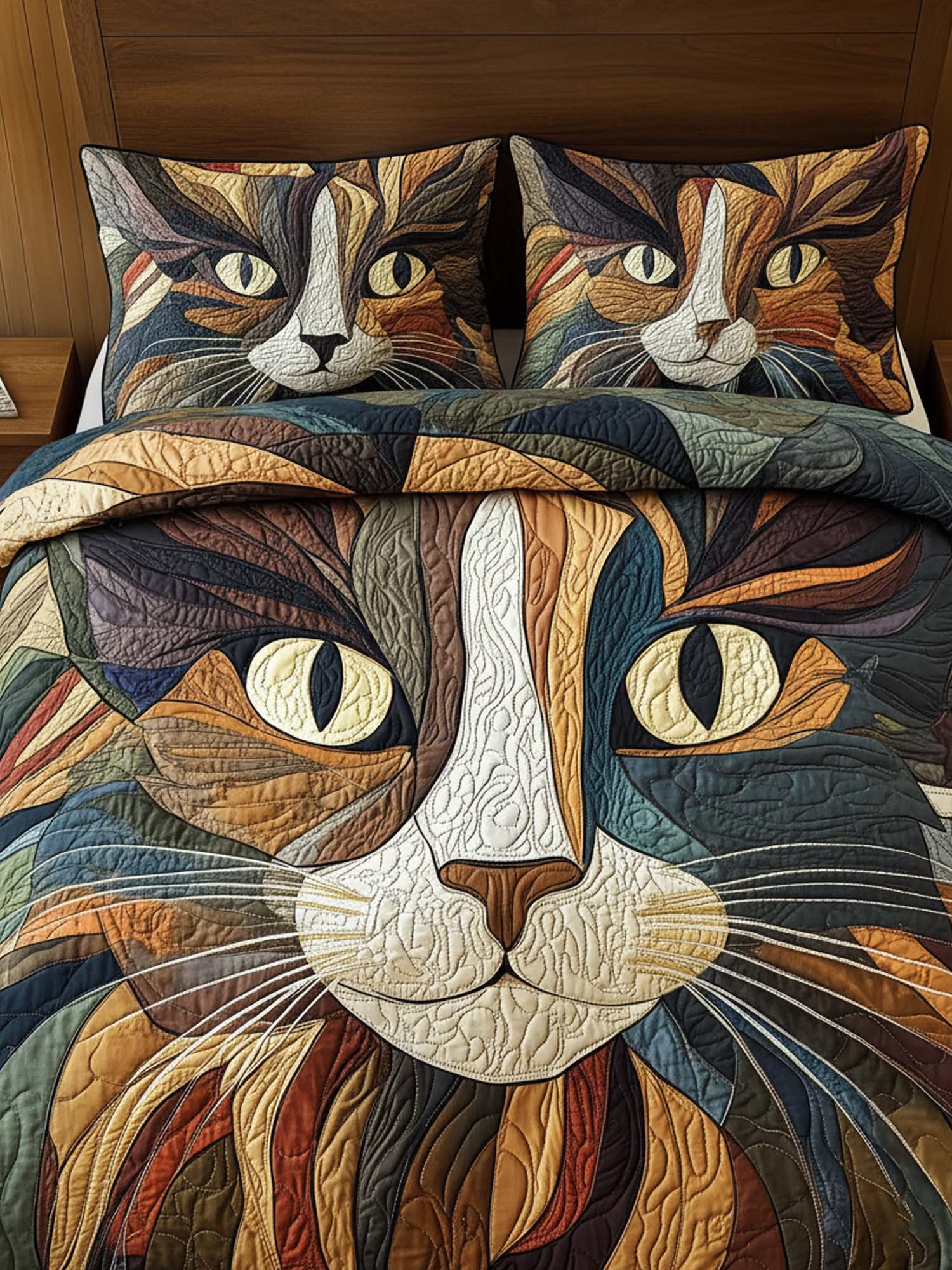 Cat 3- Piece Quilted Bedding Set