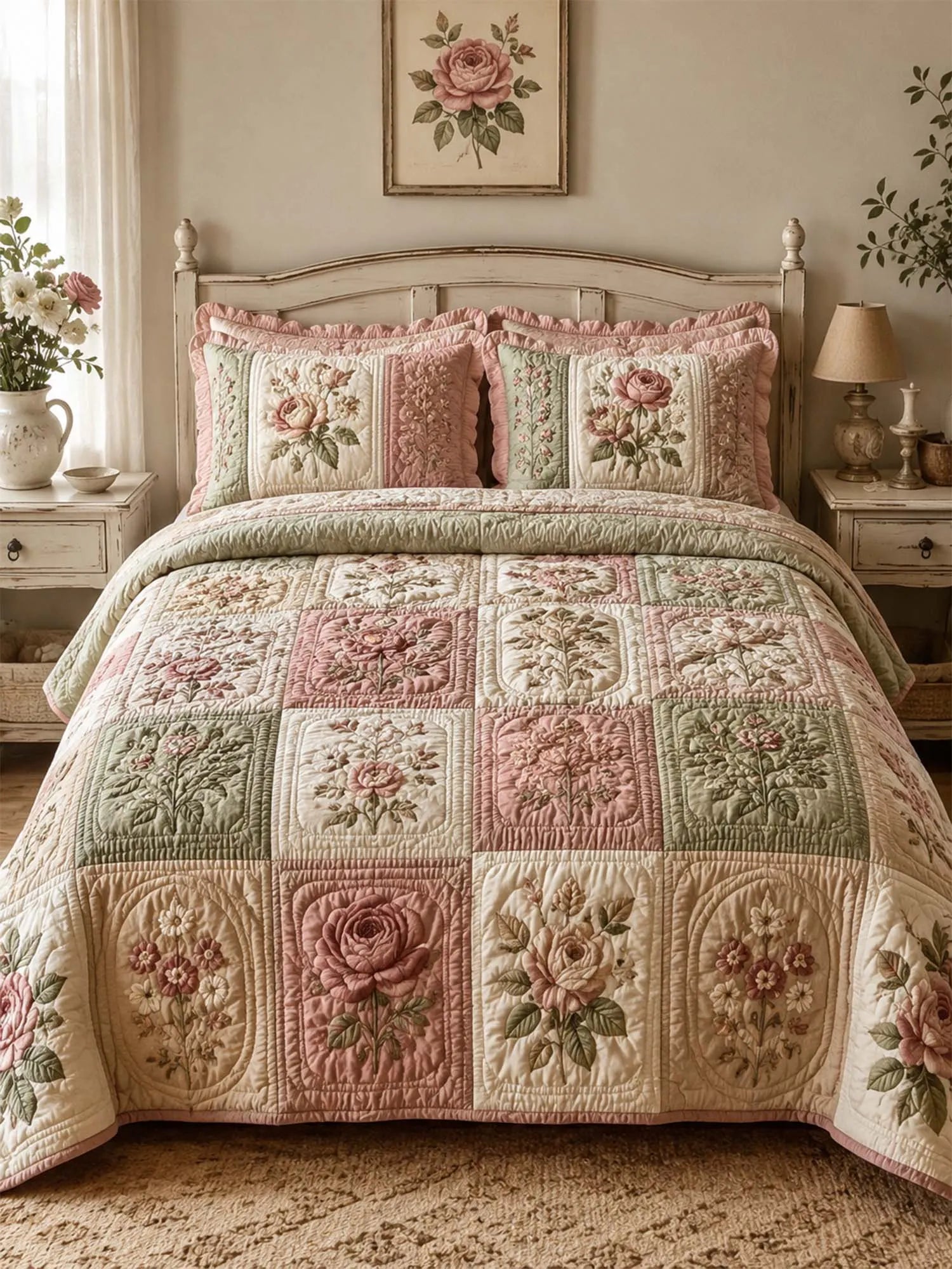 Cottagecore Floral 3-Piece Quilted Bedding Set
