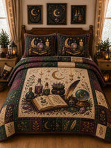 Moon Spell Book Potion 3‐Piece Quilted Bedding Set