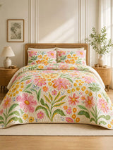 Colorful Wildflower Meadow Quilted 3-Piece Bedding Set