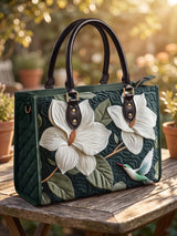 Magnolia Flowers And A Hummingbird Quilted Leather Strap Bible Handbag