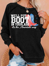 Women's  Courtesy of the Red, White and Blue Cowboy  Print Casual Sweatshirt