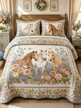 Garden Horse Gathering 3-Piece Quilted Bedding Set
