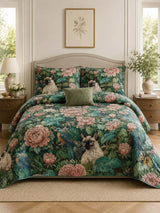 Siamese Cat Floral Garden Quilted 3-Piece Bedding Set