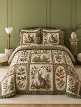 Woodland Rabbit Quilted 3-Piece Bedding Set – Classic Americana Quilted Bedding With Matching Pillow Shams