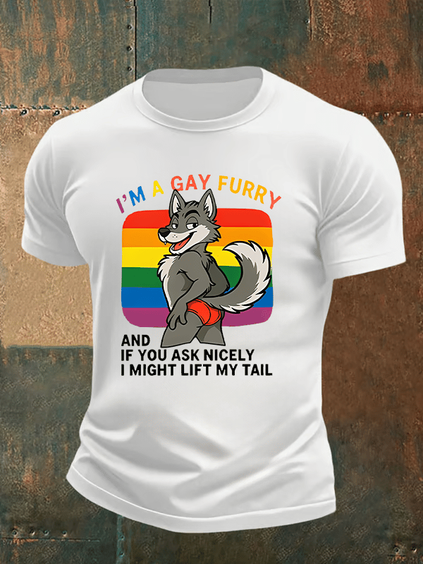 Men's I'm a gay furry Funny LGBTQ Pride Month Shirt