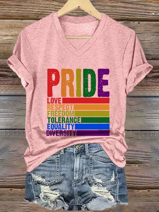 Women's Casual Pride Month Printed V-Neck Short Sleeve T-Shirt