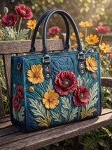Poppy Cosmos Floral Quilted Leather Strap Bible Handbag
