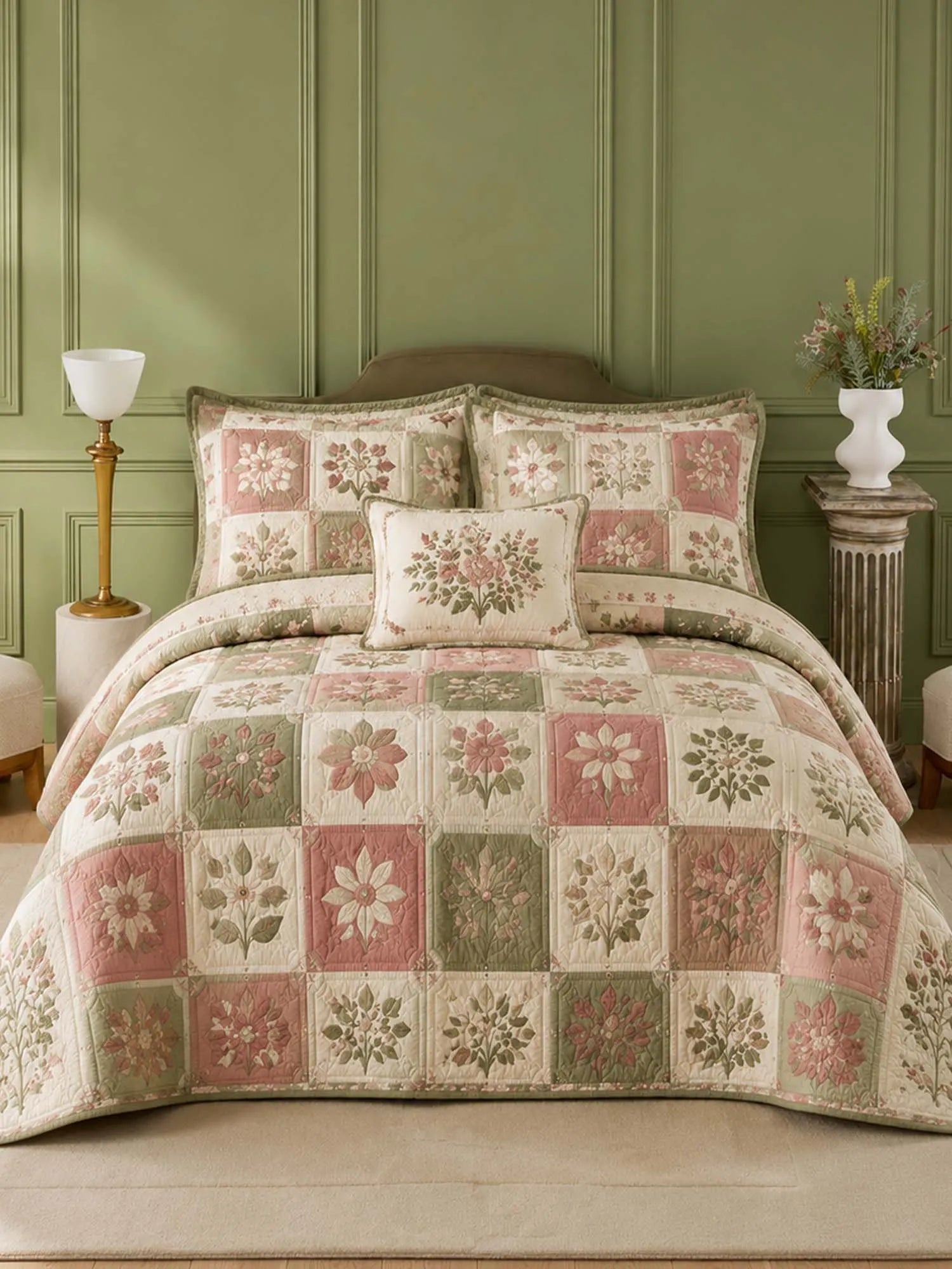 Cottagecore Floral 3-Piece Quilted Bedding Set