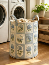 Blue Hydrangea Quilted Laundry Basket