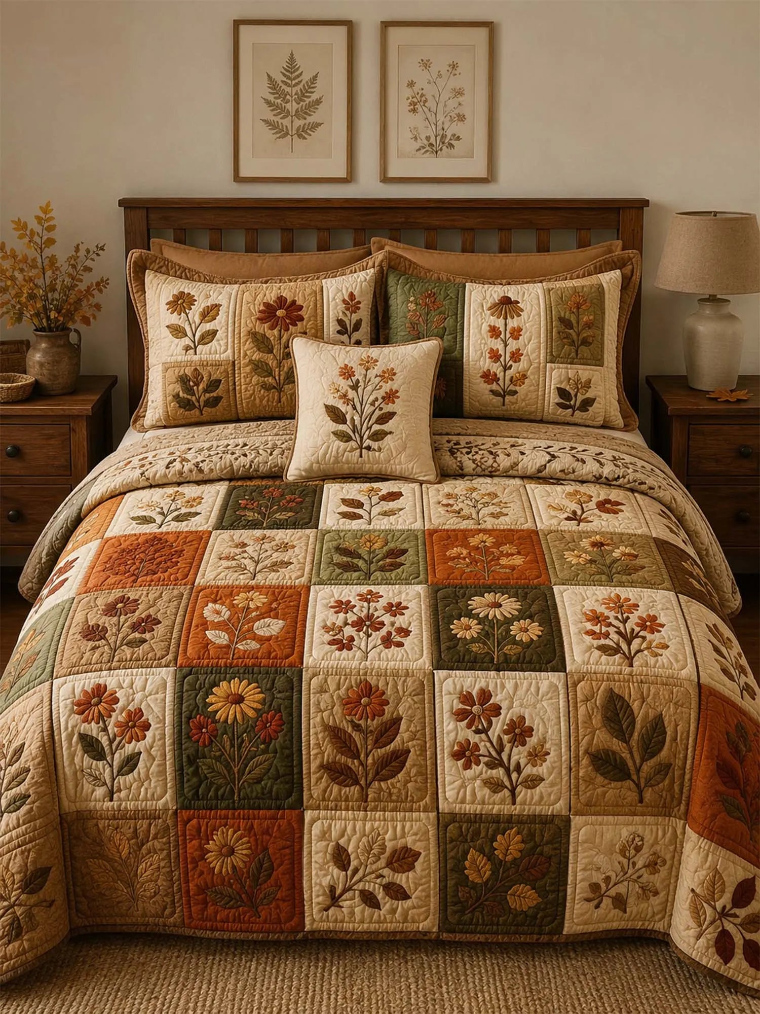 Autumn Botanical 3-Piece Quilted Bedding Set