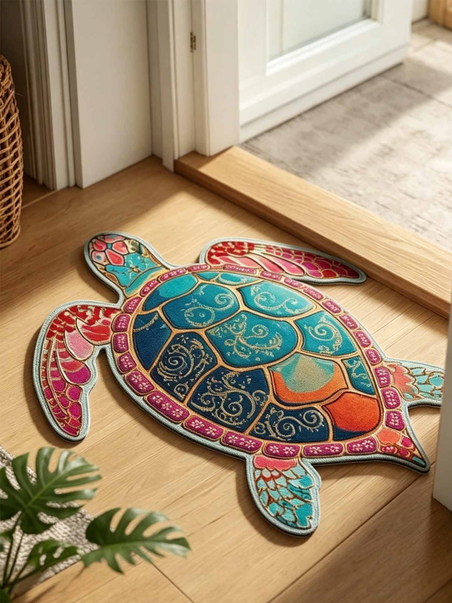 Boho Mosaic Turtle Custom Shape Doormat