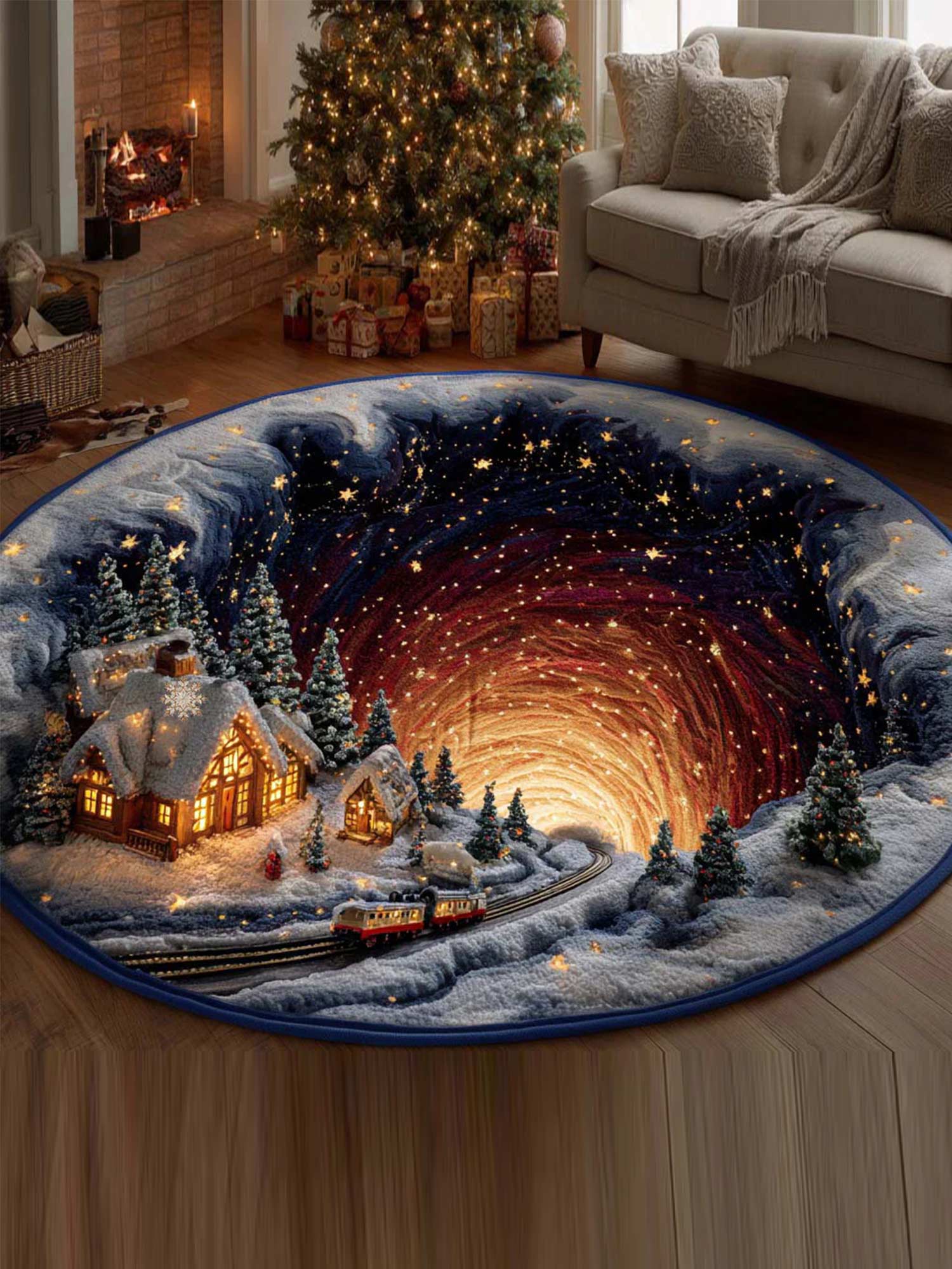 Starry Cabin Quilted Christmas Round Mat