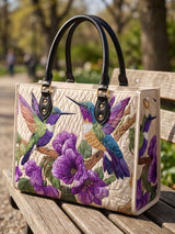 Hummingbird And Flowers Quilted Leather Strap Bible Handbag