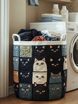 Midnight Cats Quilted Laundry Basket