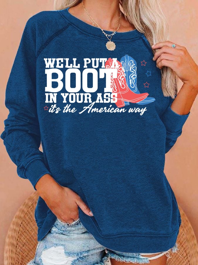 Women's  Courtesy of the Red, White and Blue Cowboy  Print Casual Sweatshirt