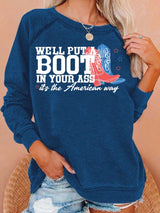 Women's  Courtesy of the Red, White and Blue Cowboy  Print Casual Sweatshirt