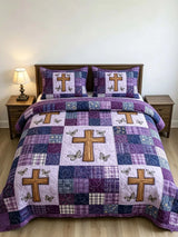 Purple Sash Cross 3-Piece Quilted Bedding Set