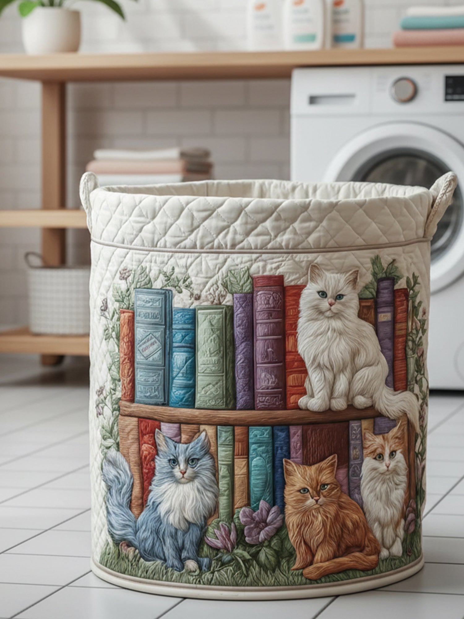 Purrfect Pages Quilted Laundry Basket