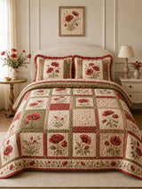 Vintage Poppy Medley 3-Piece Quilted Bedding Set