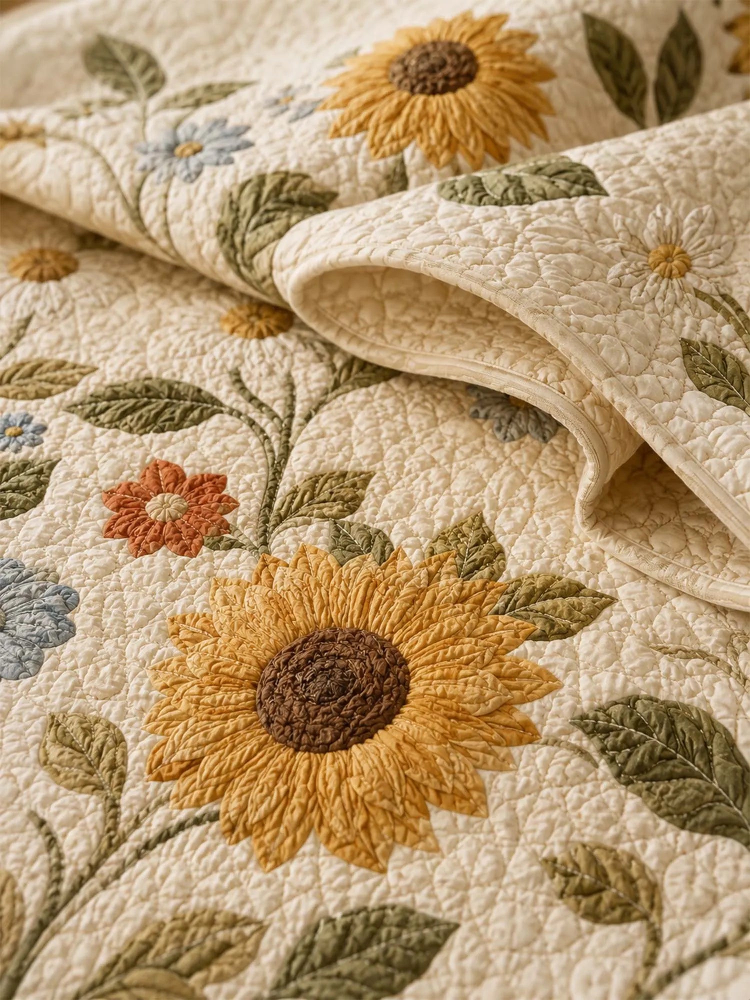 Farmhouse Sunflower Floral Quilted Bedding Set – Cozy Luxury Quilt Bedding with Matching Pillow Shams
