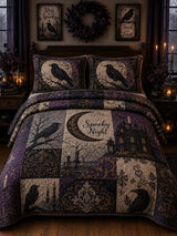 Raven Spooky Castle Patchwork 3‐Piece Quilted Bedding Set