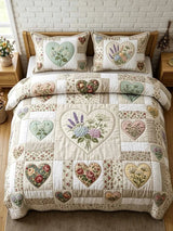 Flower Patchwork 3-Piece Quilted Bedding Set