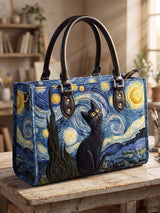 Starry Night And Cat Quilted Leather Strap Bible Handbag
