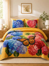 Hydrangea Butterfly Garden Quilted 3-Piece Bedding Set