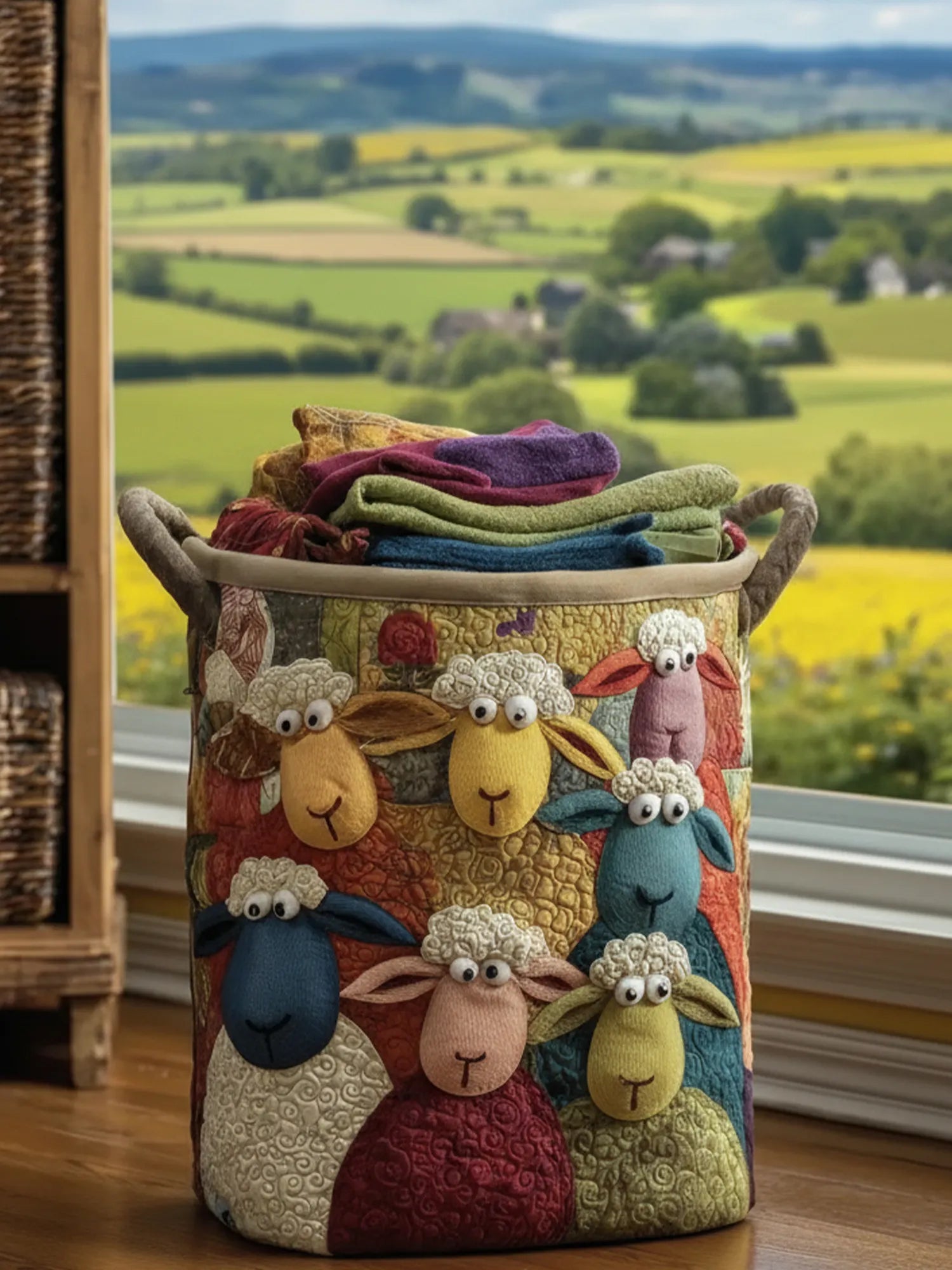 Sheep Heaven Quilted Laundry Basket
