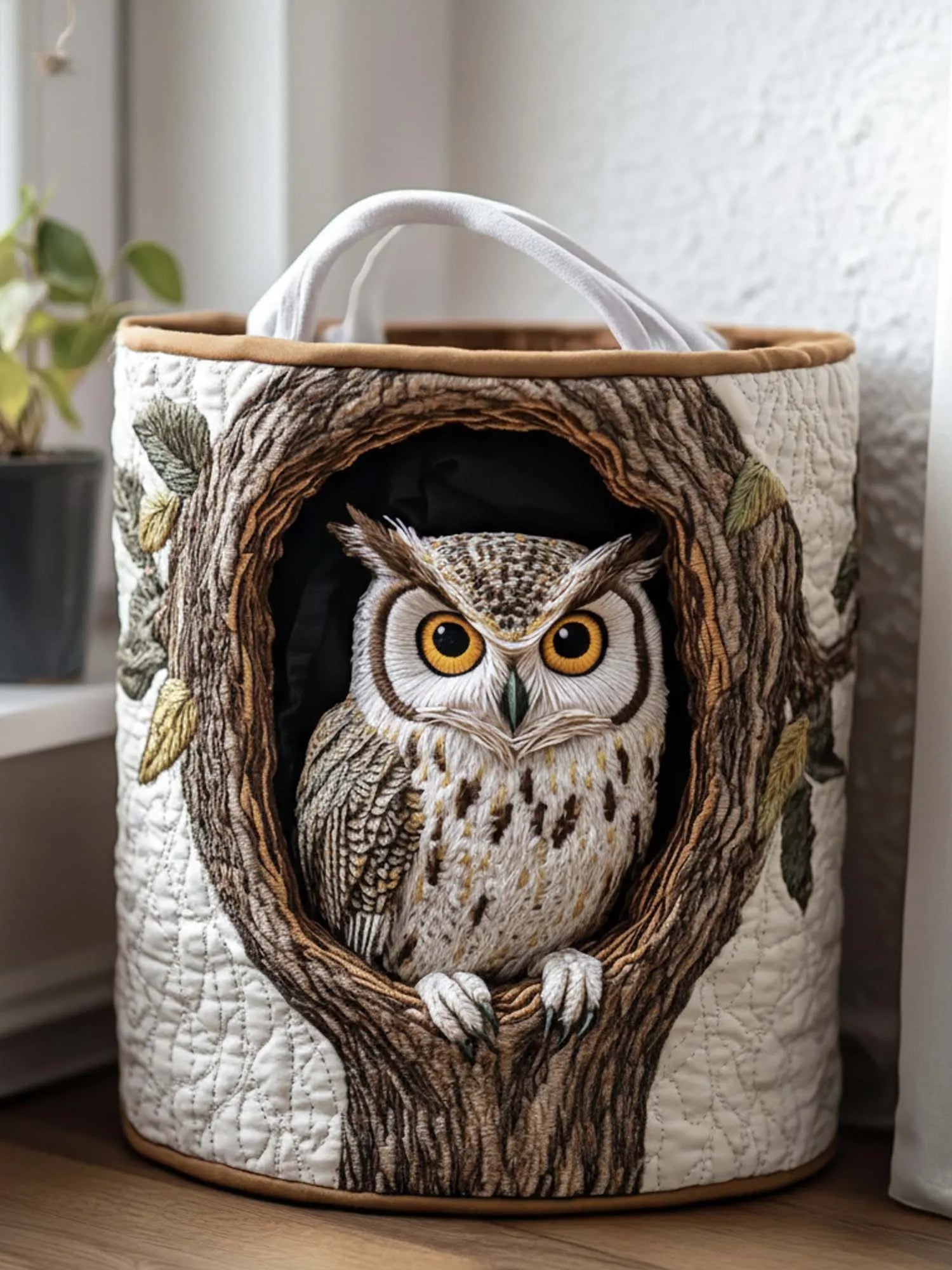 Cozy Owl Quilted Laundry Basket