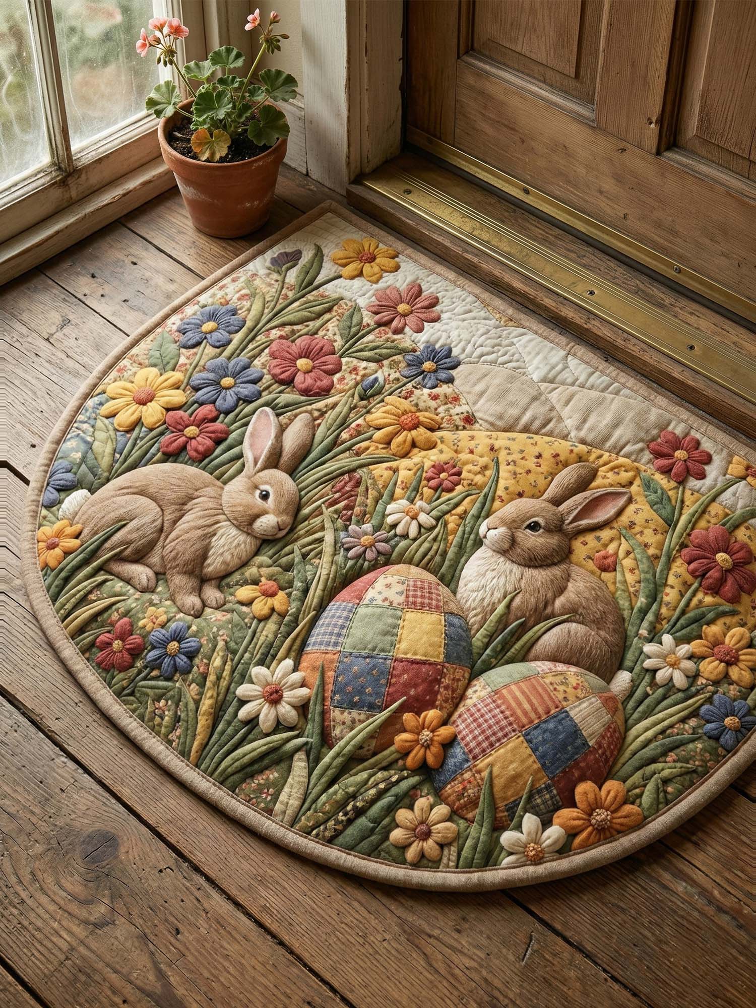 Bunny and Easter Eggs Quilted Welcome Mat
