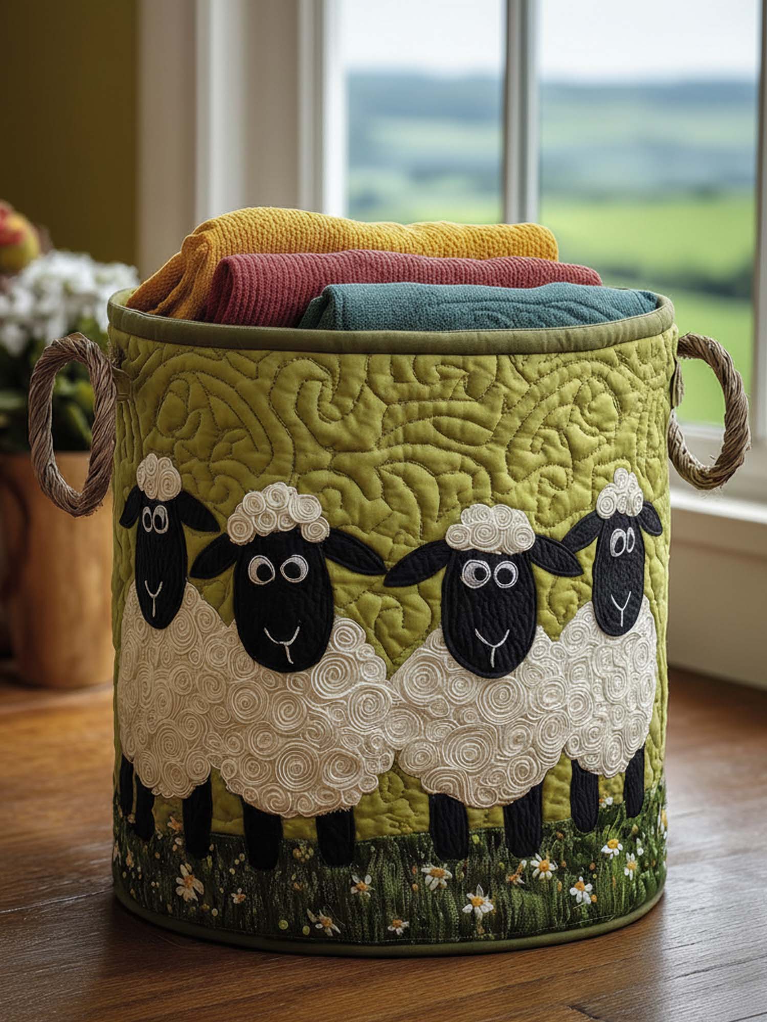 Cute Sheep Quilted Laundry Basket