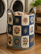 Indigo Floral Quilted Laundry Basket
