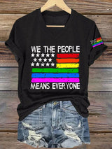 V-Neck Retro We The People Means Everyone Print T-Shirt