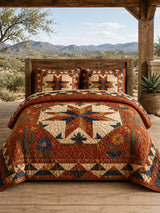 Western Star Patchwork Quilted 3-Piece Bedding Set – Classic Americana Quilted Bedding with Matching Pillow Shams