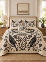 Raven Botanical Web Quilted 3-Piece Bedding Set