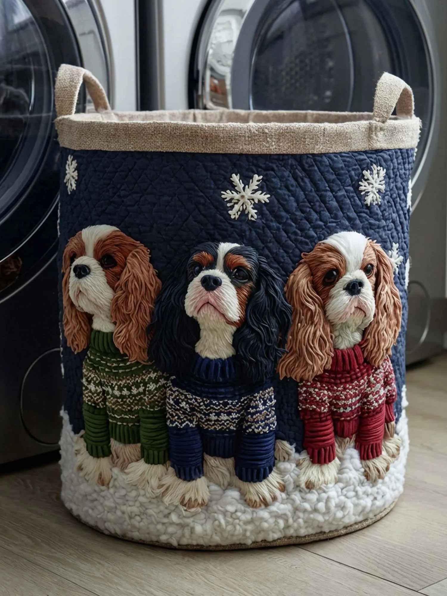 Cavalier King Charles Spaniels Quilted Laundry Basket