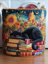 Sleeping Cat Quilted Laundry Basket