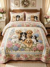 Garden Puppy Gathering 3-Piece Quilted Bedding Set