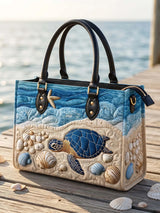 Sea Turtle Quilted Leather Strap Bible Handbag