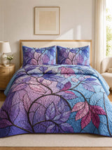 Purple Leaf Botanical Quilted 3-Piece Bedding Set