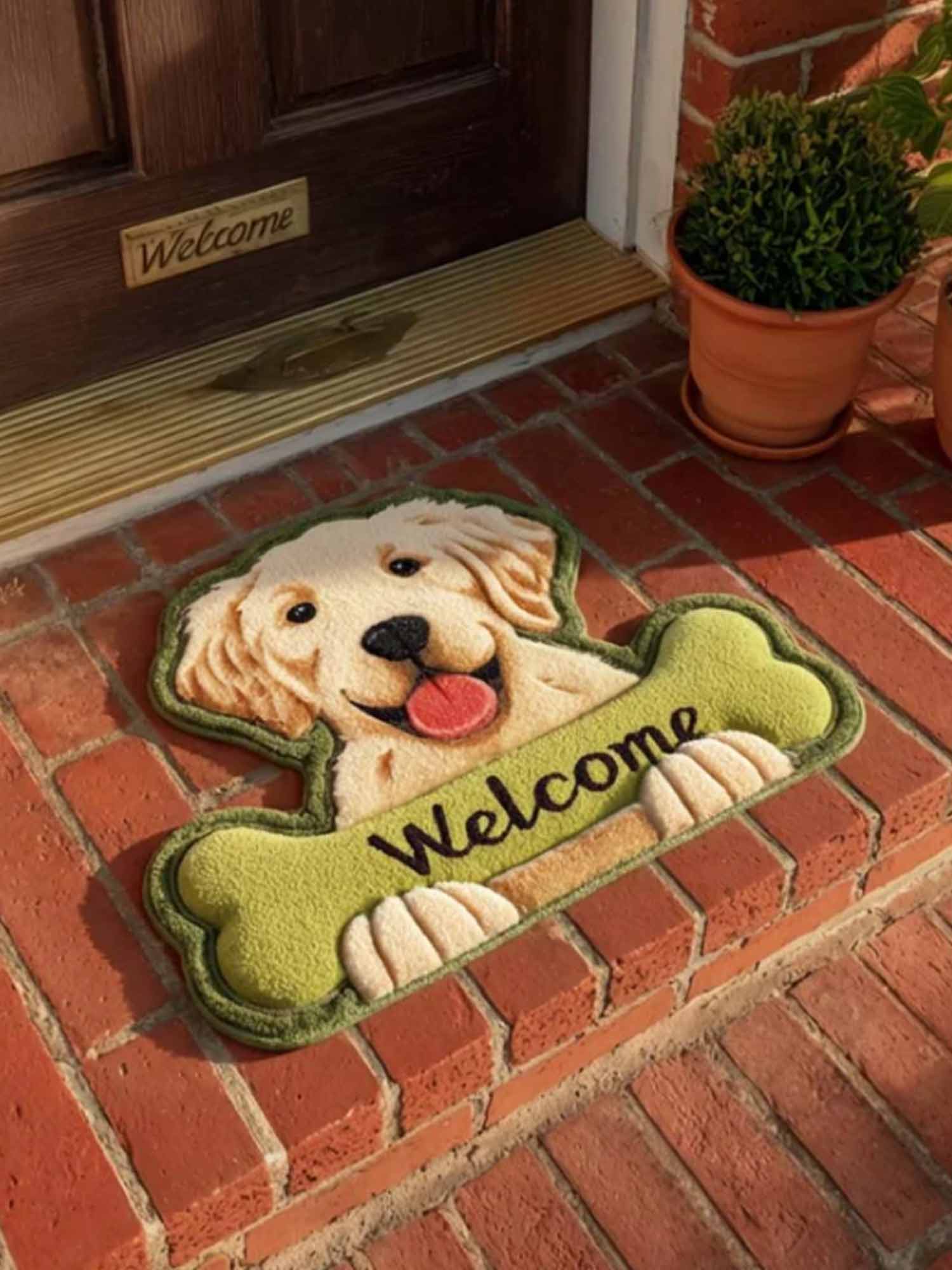 Welcome Golden Retriever Custom Shape Doormat