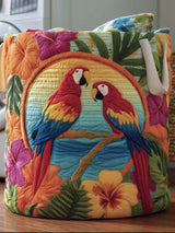 Parrots Pair Quilted Laundry Basket
