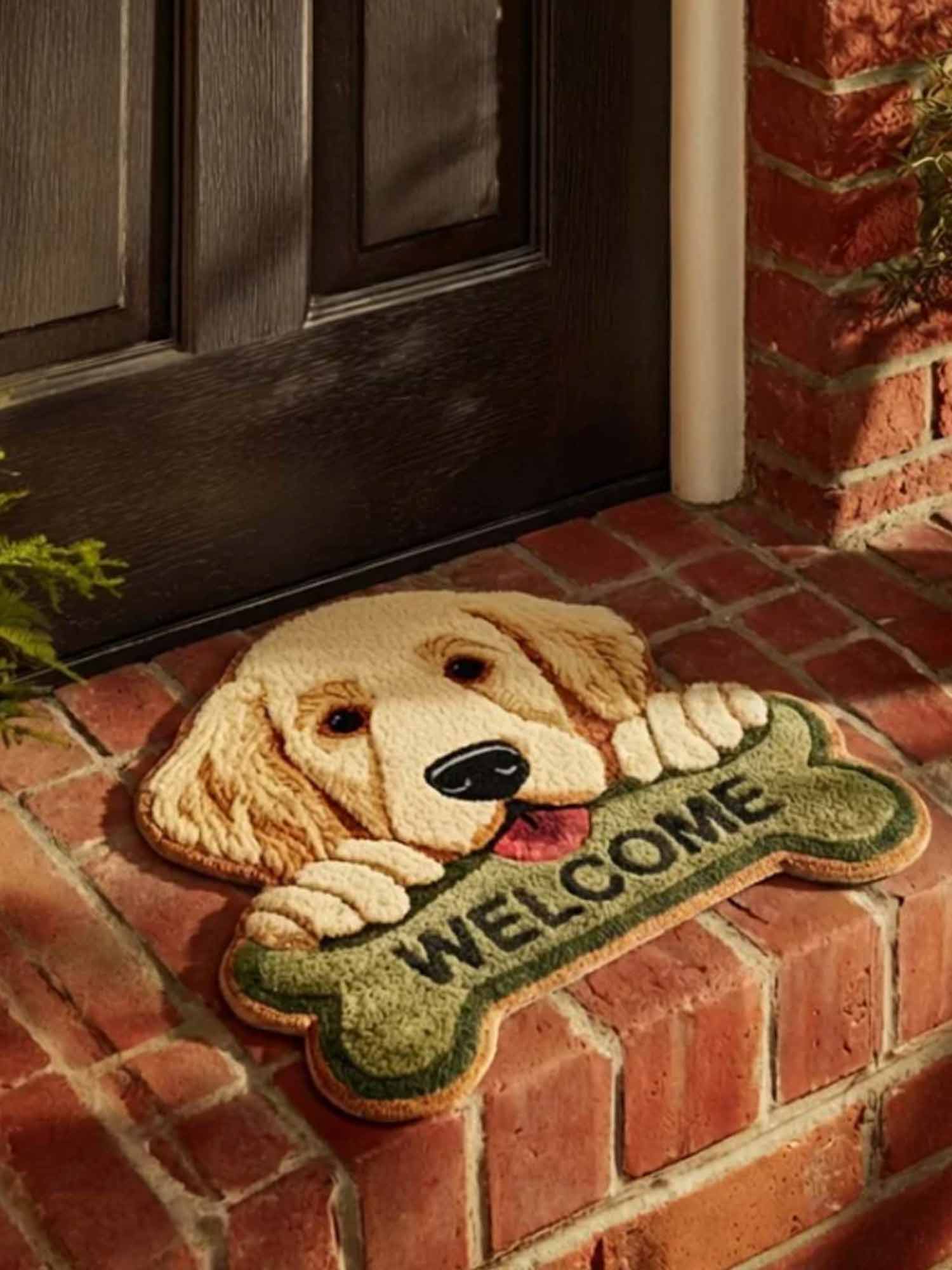 Smiling Golden Retriever Custom Shape Doormat