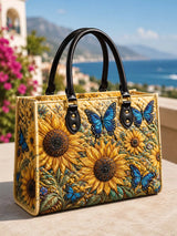 Sunflower And Butterfly Quilted Leather Strap Bible Handbag